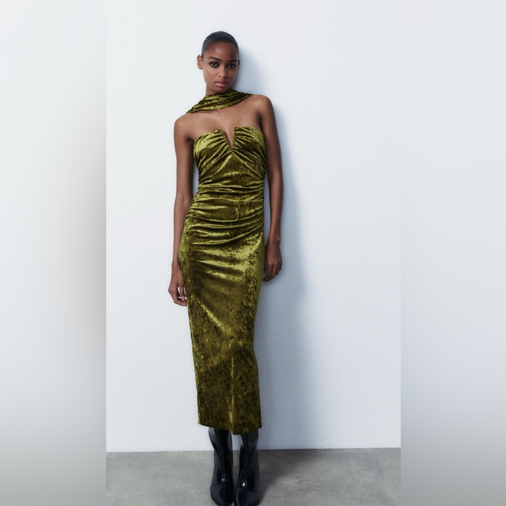 ZARA strapless crushed velvet dress top pants shirt reformation aritzia SOLD OUT
